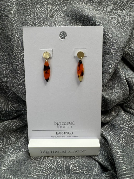 Phoebe Metal & Resin Dangle Earrings - Orange & Black