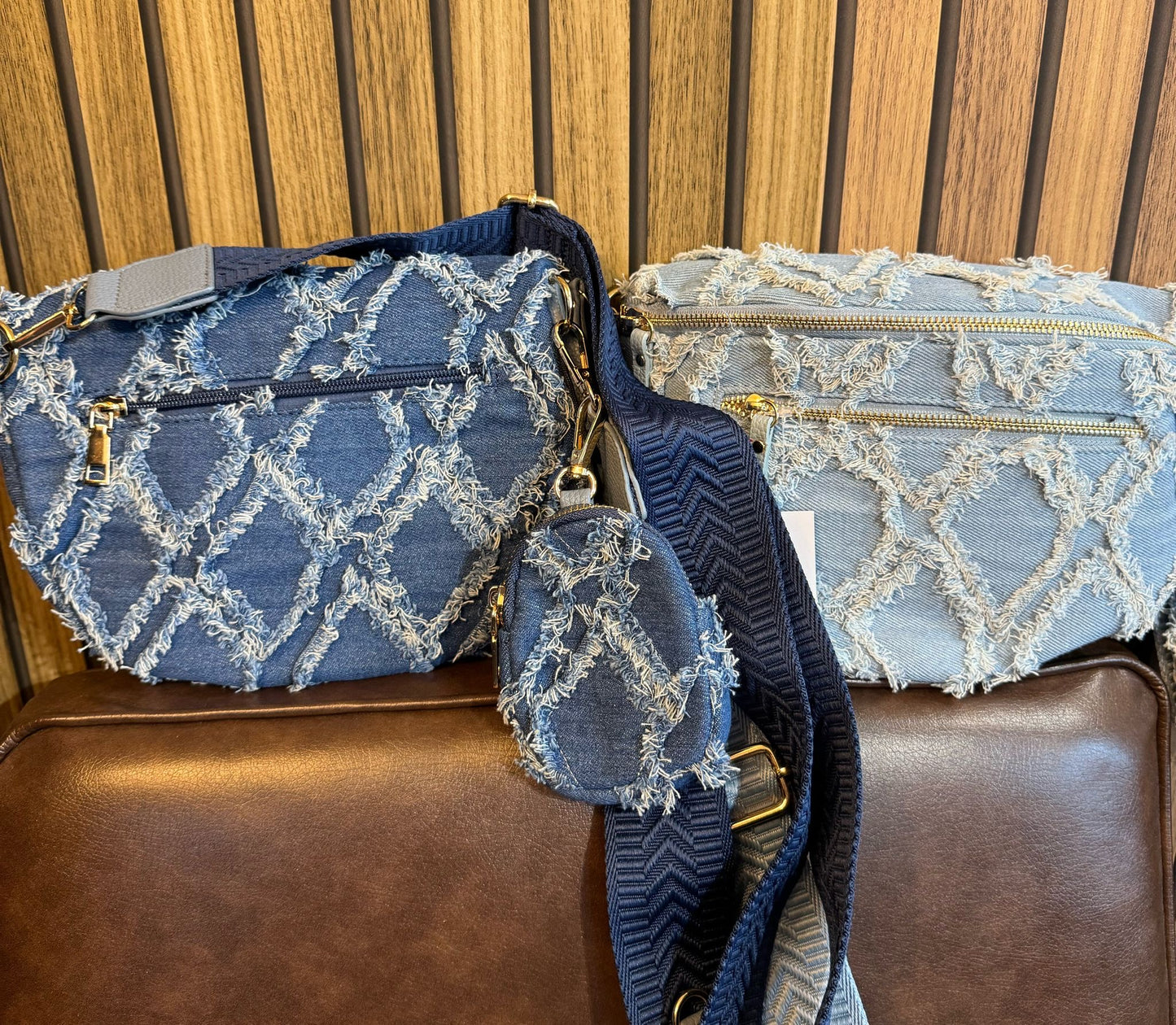 Billie Frayed Denim Sling Bag with Purse